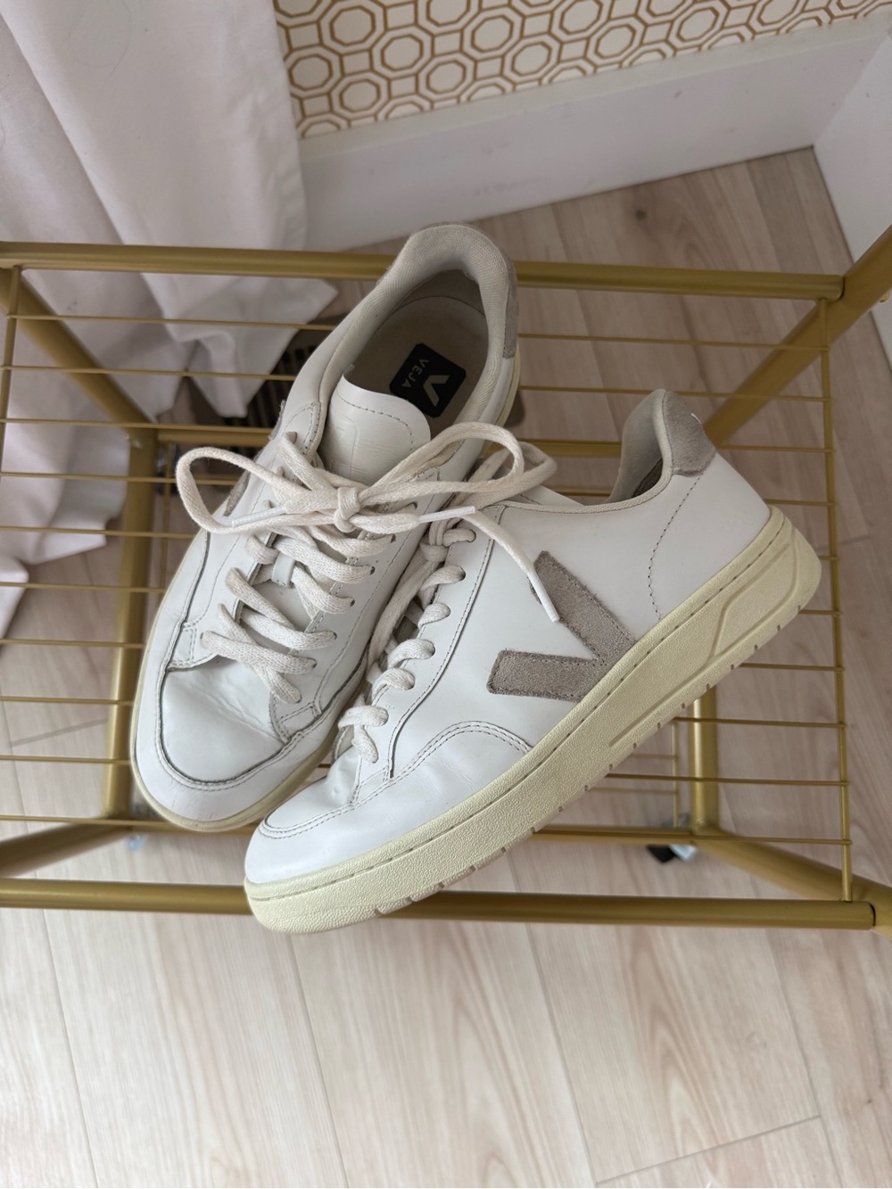 Veja Women's Leather Sneakers in White and Taupe Accents